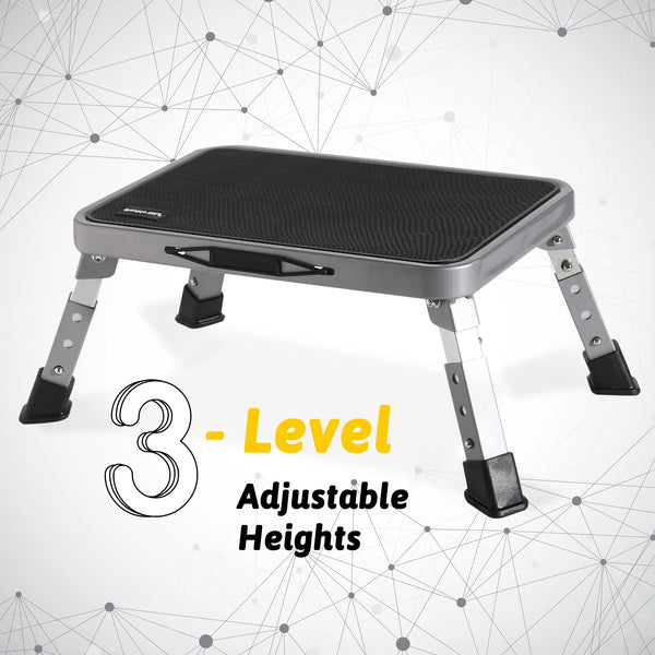 Double Elite® 1-step stool foldable with 3 adjustable heights, sturdy metal RV step, multi-use office foot stool under desk, folding step stools for adults
