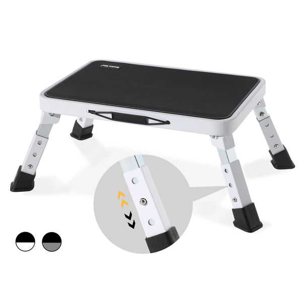 Double Elite® 1-step stool foldable with 3 adjustable heights, sturdy metal RV step, folding step stools for adults, multi-use office foot stool under desk